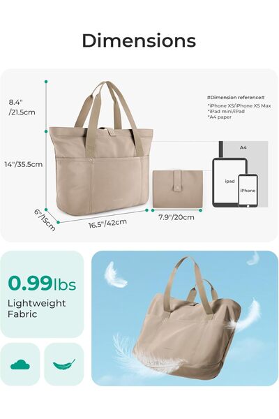 BAGSMART Foldable Tote Bag for Women with Zipper - Large Shoulder Handbag for Travel & Work