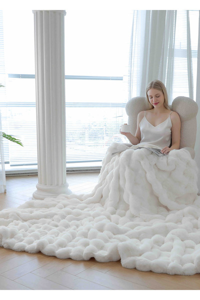CHIRASO CHIRASO Blanket, Cocolino, Rabbit Fur Pattern with Zipper, 200x230cm, Double Bed