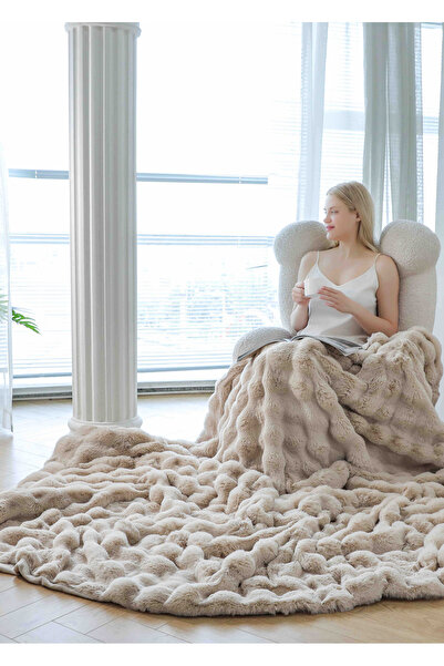CHIRASO CHIRASO Blanket, Cocolino, Rabbit Fur Pattern with Zipper, 200x230cm, Double Bed