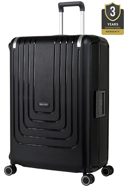 eminent حقيبة سفر فيرتيكا الصلبة ذات العجلات الكبيرة وخفيفة الوزن مزودة بقفل إدارة أمن النقل B0006 باللون الأسود