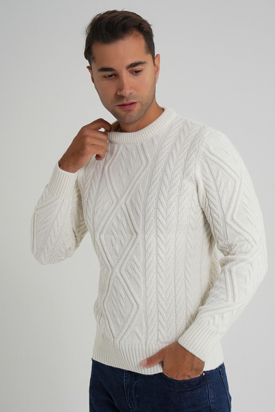 Trist Star Trist Star Men's Bone Checkered Hair Braided Cycling Collar Wool Sweater Trist-5347