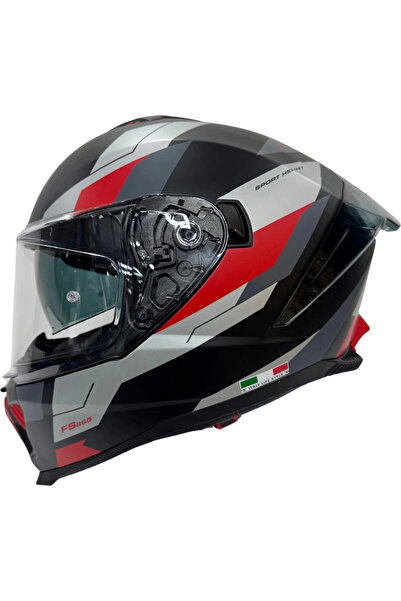 Sway Kask Sw 865 Tıtan Black White Red Güneş Gözlüklü