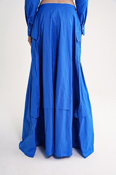 SOCIETA Mavi Büzgülü düğme detaylı etek 81321