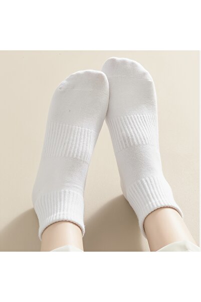 çorapmanya 5 Çift Beyaz Kaydırmaz Lastikli Yarım Konç Kadın Çorap