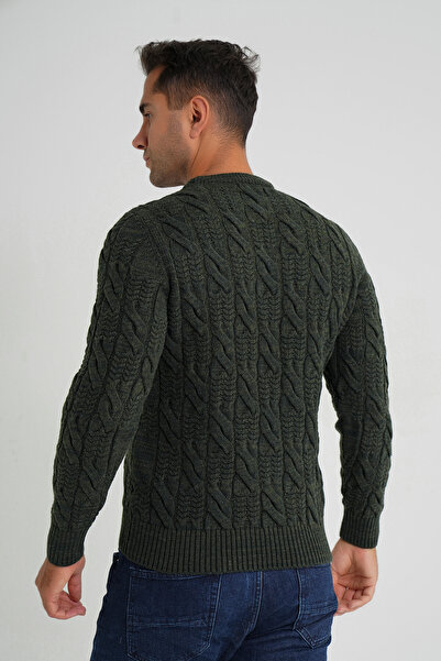 Trist Star Men's Khaki Cycling Collar Hair Braided Wool Sweater Trist-5346