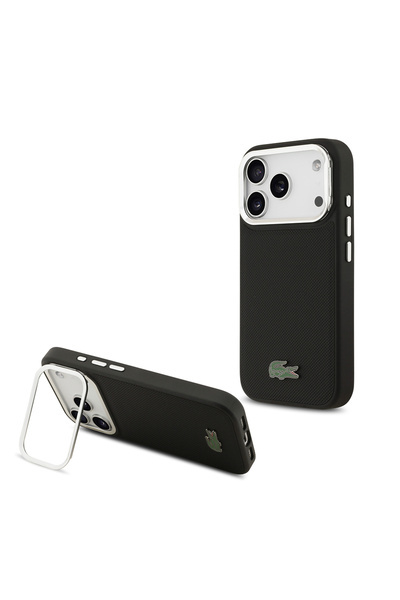 Lacoste iPhone 17 Pro Uyumlu Kılıf Lisanslı M-safe Şarj Özellikli PU Standlı ...