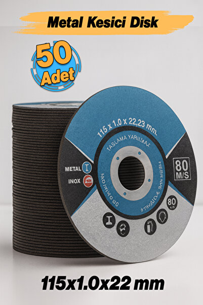 Badem10 (50 Adet) İnox Metal Kesici Kesme Diski 115x1,0x22,23 mm İnce Taş Dis...