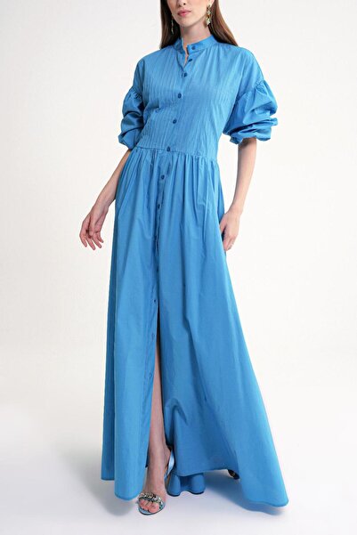 SOCIETA Mavi Özel dikiş detaylı bol kesim elbise 94654