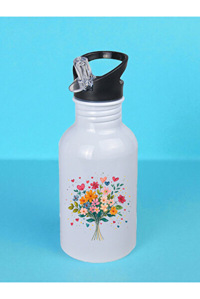 lili hediyelik Flower Bouquet Printed Water Bottle 600 ml - Sports Bottle, Large Water Bottle, Sports Bottle, Sports Bottles