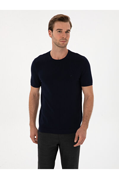 Cacharel Navy Blue Slim Fit Crew Neck Knitwear T-Shirt 50314608-Vr033