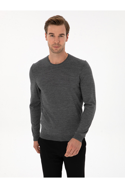 Cacharel Füme Slim Fit Yün Karışımlı Bisiklet Yaka Basic Triko Kazak 50315266...