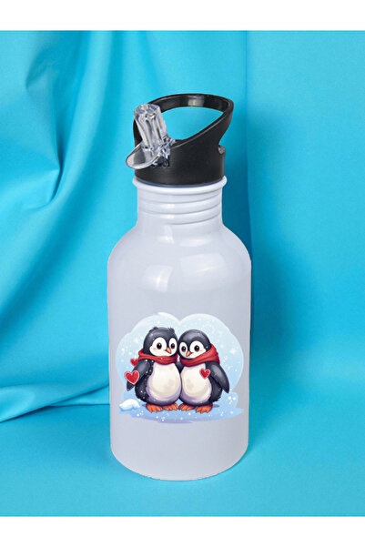 lili hediyelik Penguin Printed Water Bottle 600 ml - Sports Bottle, Large Water Bottle, Sports Bottle, Sports Bottles
