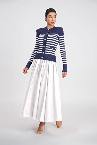 SOCIETA Lacivert Çizgili dar kesim triko hırka 28843