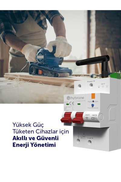 Hybrone Akıllı Wi-Fi C Tipi 63A 2P Otomatik Sigorta - Akım Koruma Rölesi