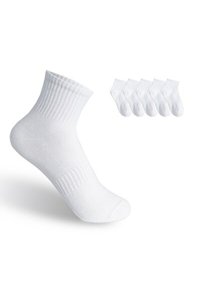 çorapmanya 5 Çift Beyaz Kaydırmaz Lastikli Yarım Konç Kadın Çorap