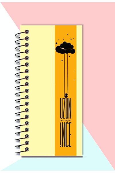 Yıldızistan Unlined Spiral Bound Cardboard Cover 96 Pages Long Thin Narrow Notebook 21X10 Cm.