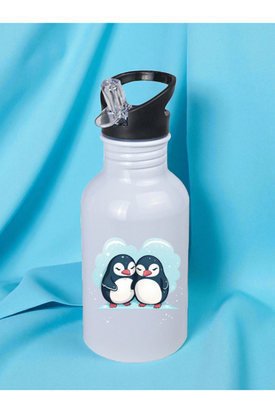 lili hediyelik Penguins Printed Water Bottle 600 ml - Sports Bottle, Large Water Bottle, Sports Bottle, Sports Bottles