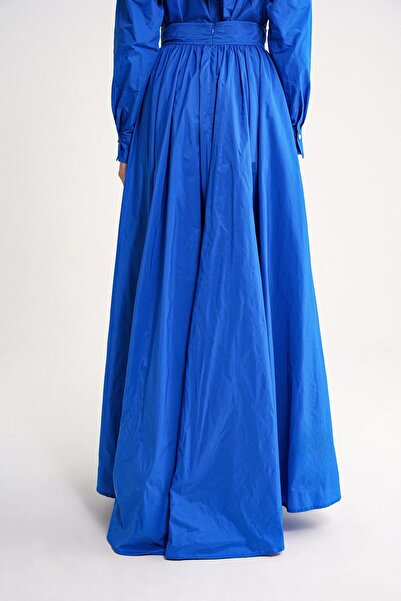 SOCIETA Mavi Yüksek bel büzgülü uzun etek 81317