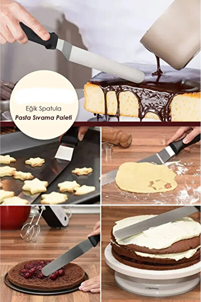 TUMU LIFE Paslanmaz Çelik Eğik Spatula Pasta Sıvama Paleti Eğik Pasta Sıvama ...