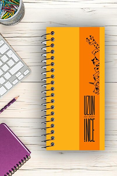 Yıldızistan Unlined Spiral Bound Cardboard Cover 96 Pages Long Thin Narrow Notebook 21X10 Cm.