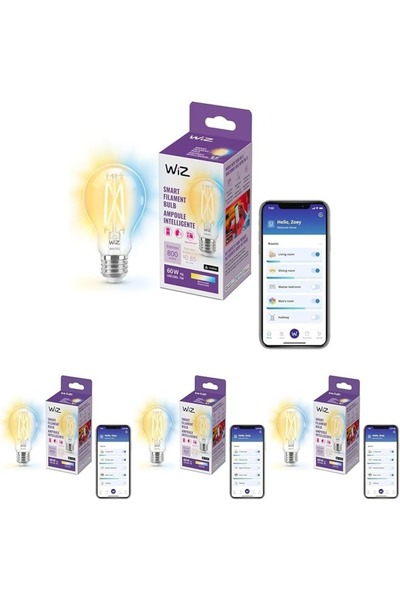 Wiz Smart Wi-Fi Filament Bulb, 50W, Amber, A60Vintage Style LED Bulb with App and Voice Control
