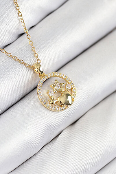 N&M STORE قلادة نسائية من الفولاذ 316L مرصعة بحجر الزركون على شكل نجمة وقلب ب...