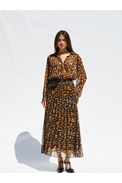 Coral Desenli Piliseli Uzun Etek Sarı