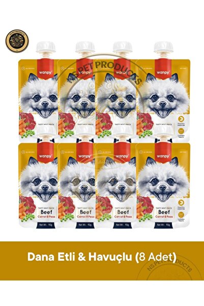 Wanpy Sığır Et & Havuç Köpek Et Ezmesi Köpek Ödül Maması Seti 8x90 gr