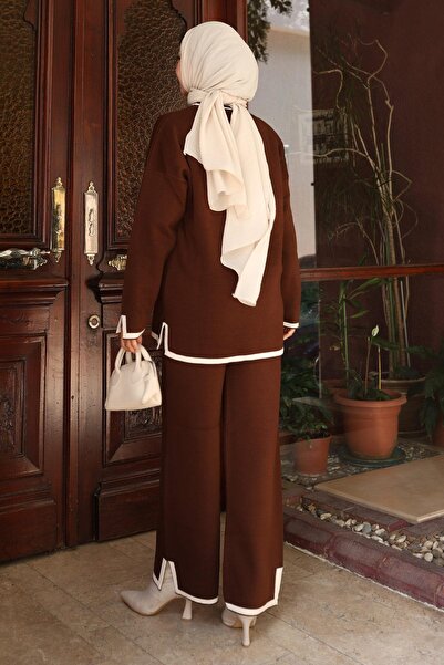 Modamihram Плетен комплект с разрез Кафяв 6152