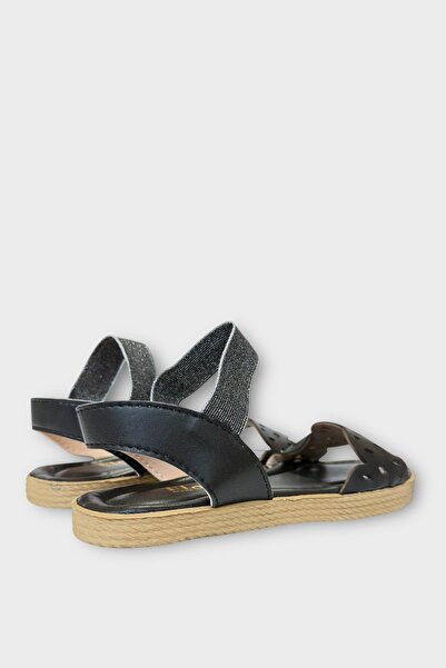 Liger Women's Single Strap Rubber Detailed Laser Cut Summer Sandals Black