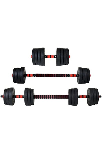 PROCART Set haltere si gantere, sarcina 2x10 kg, bara conectare, 12 discuri de diferite greutati, negru/rosu