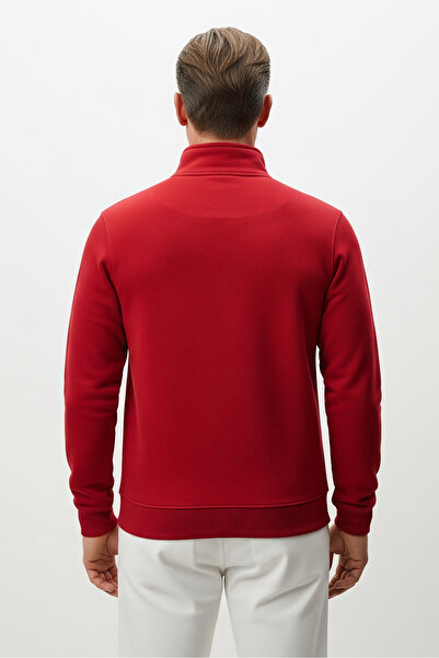 COMBİNE MİCHAİL Men's Half Zipper Loose Red Sweatshirt