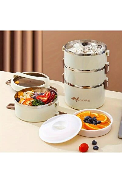 valkyrie 4 Gözlü Çelik Isı Yalıtımlı Çanta Yemek Kabı Seti Çantalı Geniş Kaplar Bento Çantalı