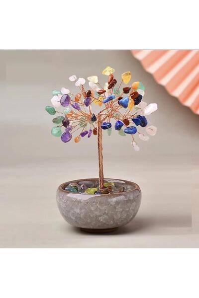 valkyrie 7 Çakra Doğal Taşlı Kristal Ağaç | Feng Shui Enerji Dengeleme ve Dekoratif Masa Aksesuarı