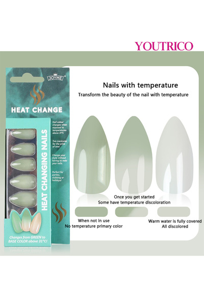 Youtrico 24 قطعة من الأظافر الصناعية المتغيرة درجة الحرارة، تغيير لون الضوء ا...