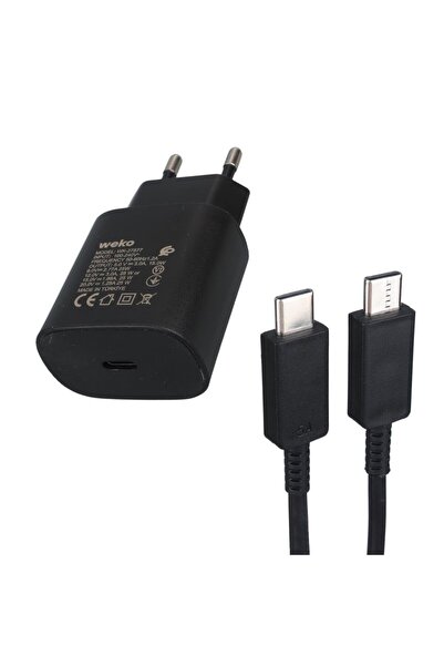 Powermaster Weko WK-27877 Note10 Siyah 25 Watt Şarj Başlık Adaptörü + Type-C To Type-C Kablo