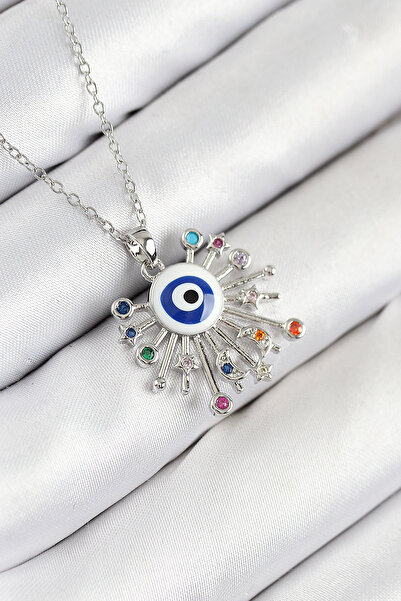 Nehir قلادة نسائية من الفولاذ 316L مع حجر الزركون على شكل عين الحسد، لون فضي، هدية للحبيبة والأم والمعلمة والنساء G