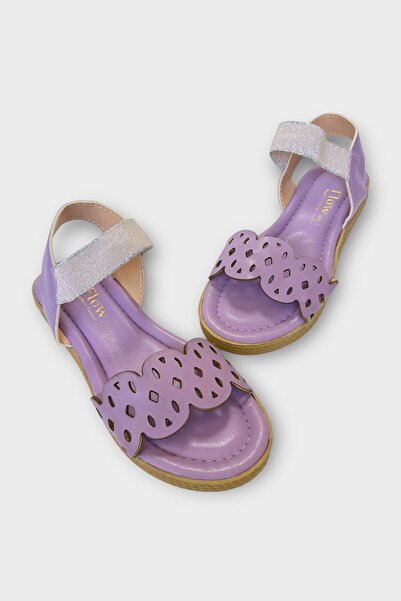 Liger Women's Single Strap Rubber Detailed Laser Cut Summer Sandals Lilac