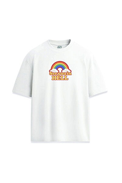 Darkia تي شيرت مطبوع عليه عبارة "نراكم في الجهنم" بتصميم قوس قزح مريح