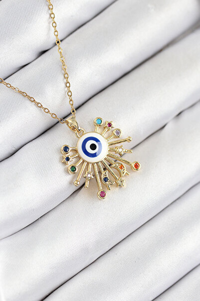 Twin Store 316L Steel Zircon Stone Evil Eye Model Gold Color Women's Necklace