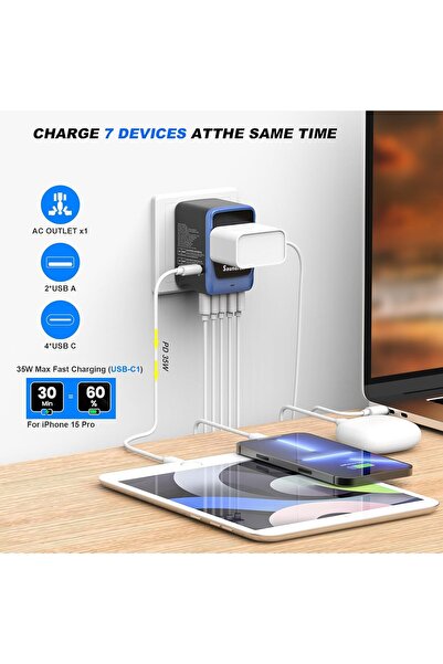 genernic محول سفر عالمي من SAUNORCH، محول طاقة دولي 7 في 1 PD 35 واط مع 4 منافذ USB-C 7.0A