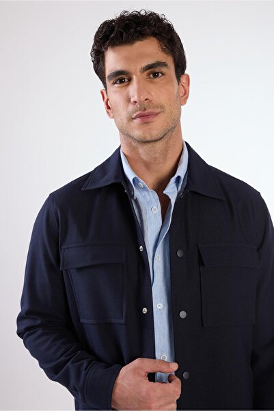 Dufy Lacivert Çıtçıt Kapamalı Cepli Overshirt Gömlek