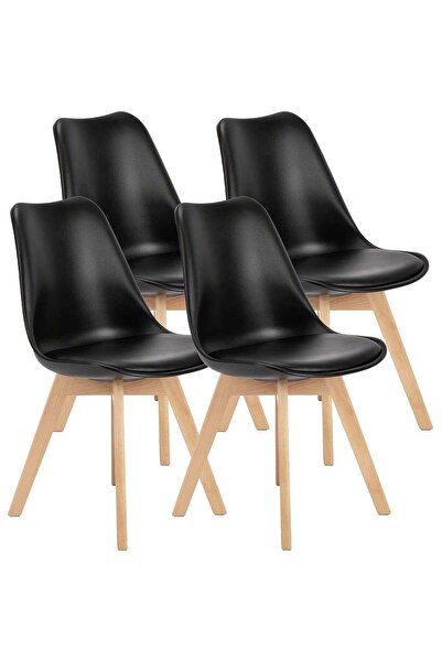 Elindor Set of 4 Elindor® chairs in retro style, eco-leather and wooden legs,...