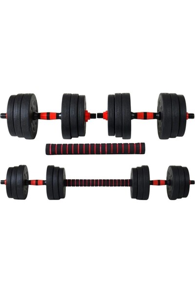 PROCART Set haltere si gantere, sarcina 2x10 kg, bara conectare, 12 discuri de diferite greutati, negru/rosu