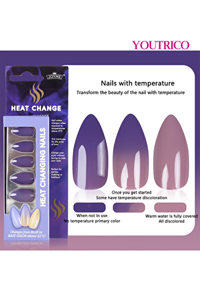 Youtrico 24 قطعة من الأظافر الصناعية المتغيرة درجة الحرارة، تغيير لون الضوء ا...