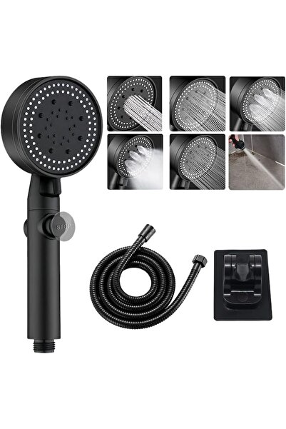 NAN Shower set with stand, Nan, economy function, hose 150 cm, ABS, black