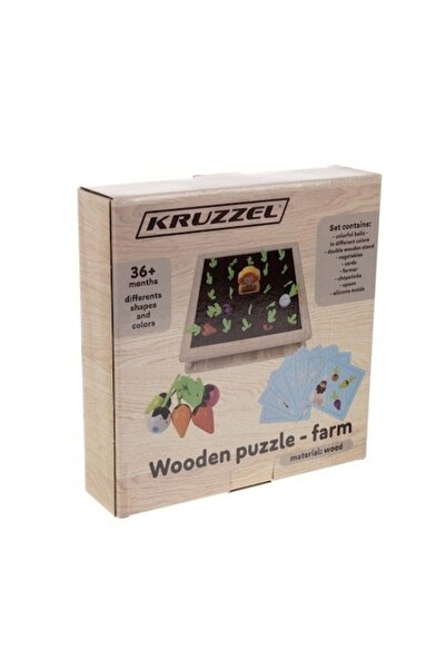 KRUZZEL Puzzle din lemn, ferma, 22755, multicolor, 25 x 25 x 5, 8 cm