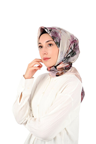 Bursa İpek Eșarfă de mătase Sura cu model de camelie liliac