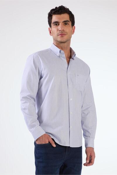 Dufy Lacivert Kare Desen Regular Fit Uzun Kol Erkek Gömlek