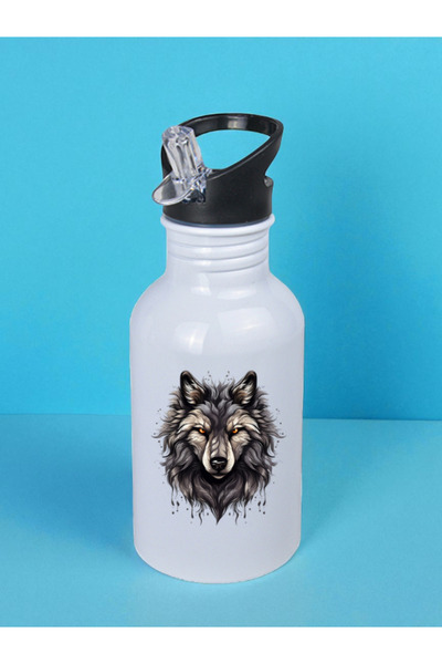 lili hediyelik Black Wolf Printed Water Bottle 600 ml - Sports Bottle, Large Water Bottle, Sports Bottle, Sports Bottles